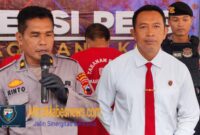 Kompol Rinto Sutopo dan Iptu Narto saat konferensi pers pengungkapan dua kasus narkotika di Polres Magelang Kota (Dok. Agri/mitramabesnews.com/Magelang)