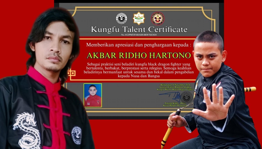 Shifu Antung, S.Kom., Pendiri dan Pelatih Perguruan Kungfu Wushu Black Dragon Fighter, Kalimantan Timur (kiri). Akbar Ridho Hartono (kanan). (foto: Narwan)